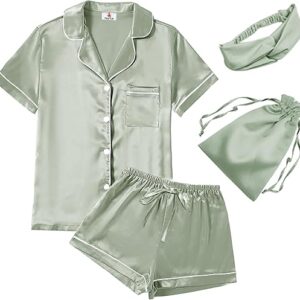 WJing Yi Jia 4Pcs Womens Satin Silky Pajama Sets